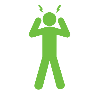 Figure with hands held to head indicating stress
