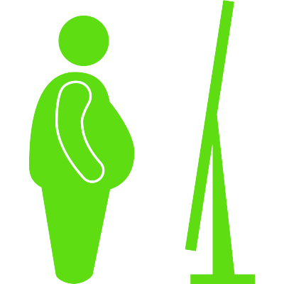 Obese figure in front of mirror